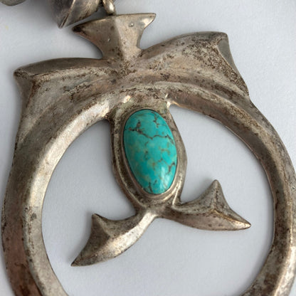 1940s Navajo Cast Naja Pendant Turquoise Silver Vintage