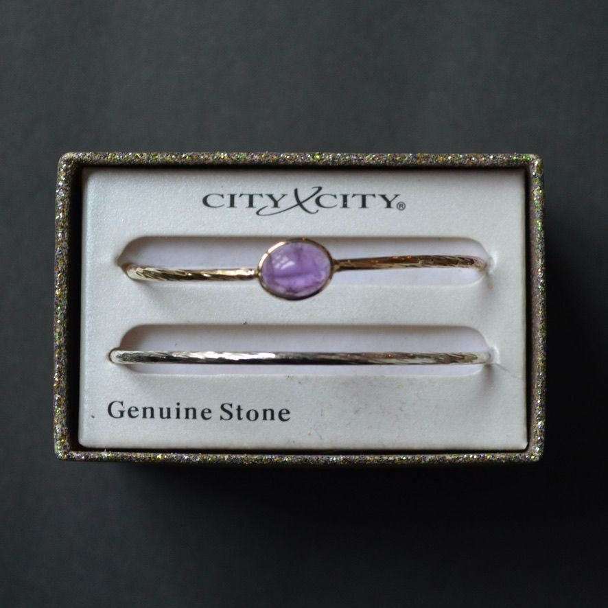 City x City Bangle Bracelet Pair Purple Stone Gold Silver