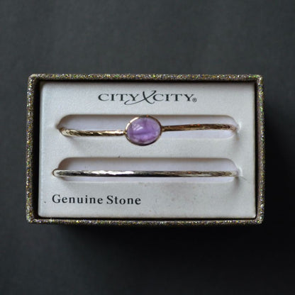 City x City Bangle Bracelet Pair Purple Stone Gold Silver