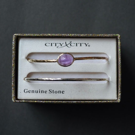 City x City Bangle Bracelet Pair Purple Stone Gold Silver