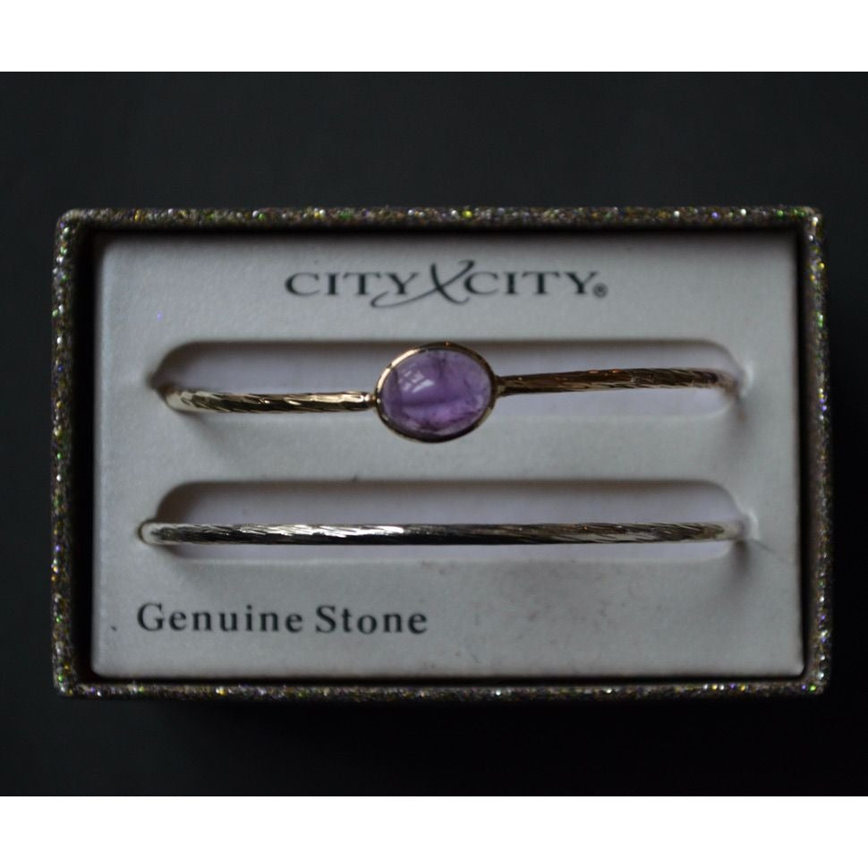 City x City Bangle Bracelet Pair Purple Stone Gold Silver