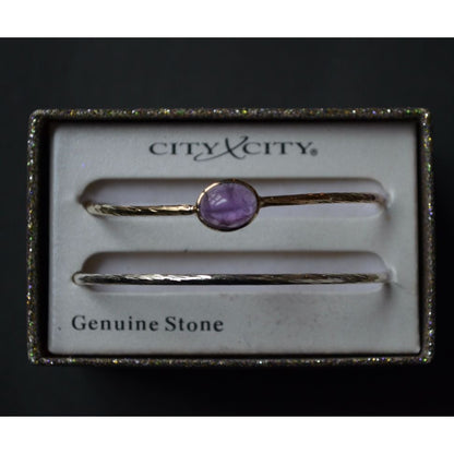 City x City Bangle Bracelet Pair Purple Stone Gold Silver