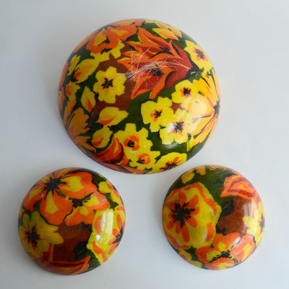 Vintage MCM Floral Flaming Tropical Fiberglass Serving & Salad Bowls Set of 3