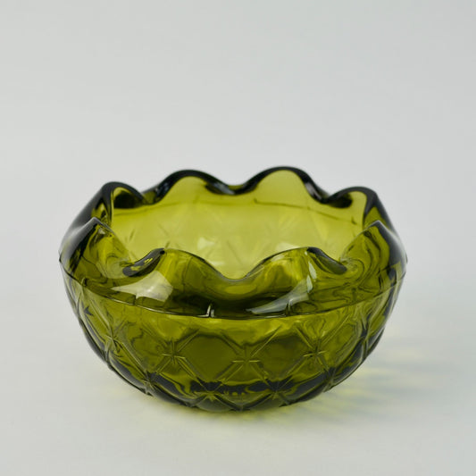 Indiana Glass Green Quilted Diamond Fluted Candy Dish Bowl