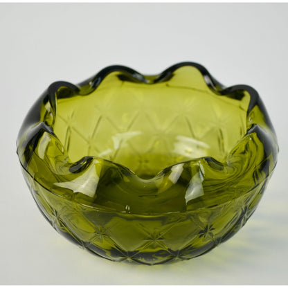 Indiana Glass Green Quilted Diamond Fluted Candy Dish Bowl