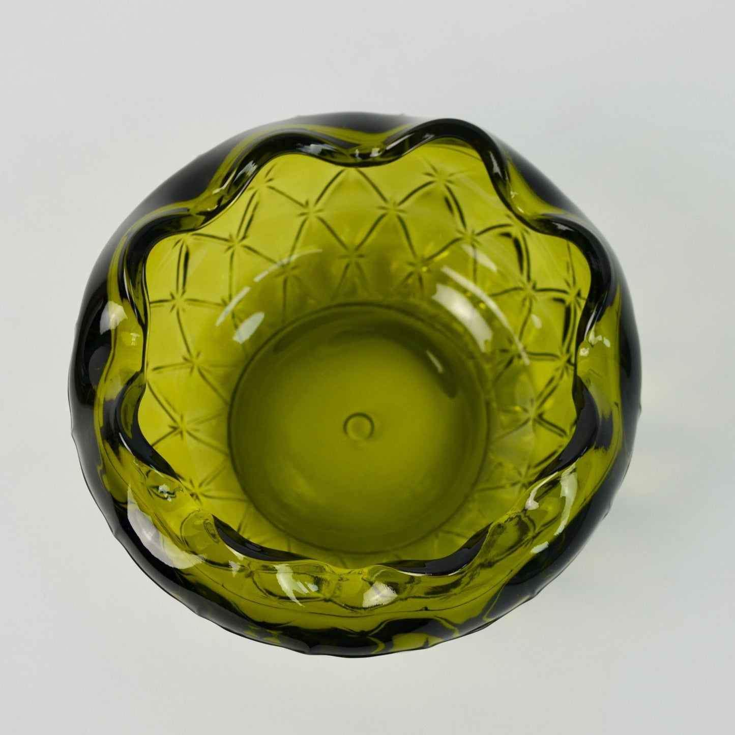 Indiana Glass Green Quilted Diamond Fluted Candy Dish Bowl