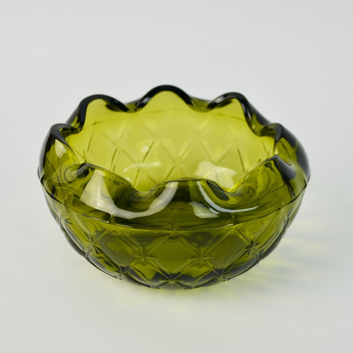 Indiana Glass Green Quilted Diamond Fluted Candy Dish Bowl