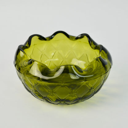 Indiana Glass Green Quilted Diamond Fluted Candy Dish Bowl