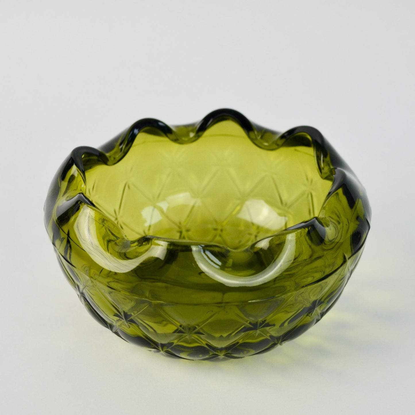 Indiana Glass Green Quilted Diamond Fluted Candy Dish Bowl