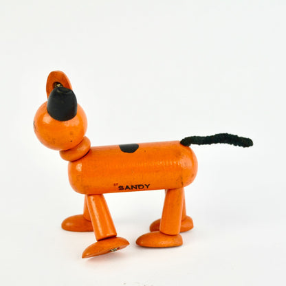 Little Orphan Annie Articulating Orange Wooden Dog Toy Vintage