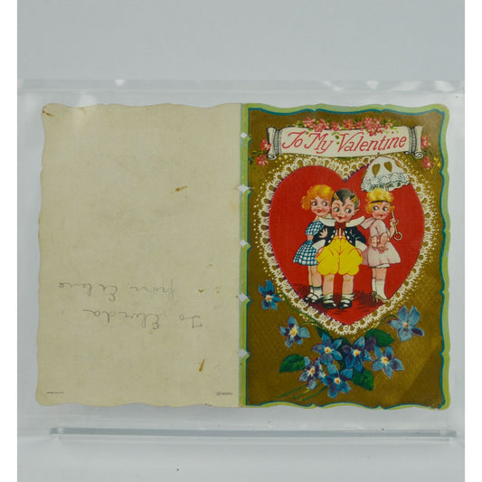 1930s Vintage Valentine Card To My Valentine Boy Two Girls