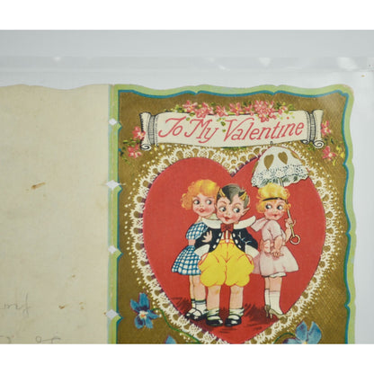 1930s Vintage Valentine Card To My Valentine Boy Two Girls
