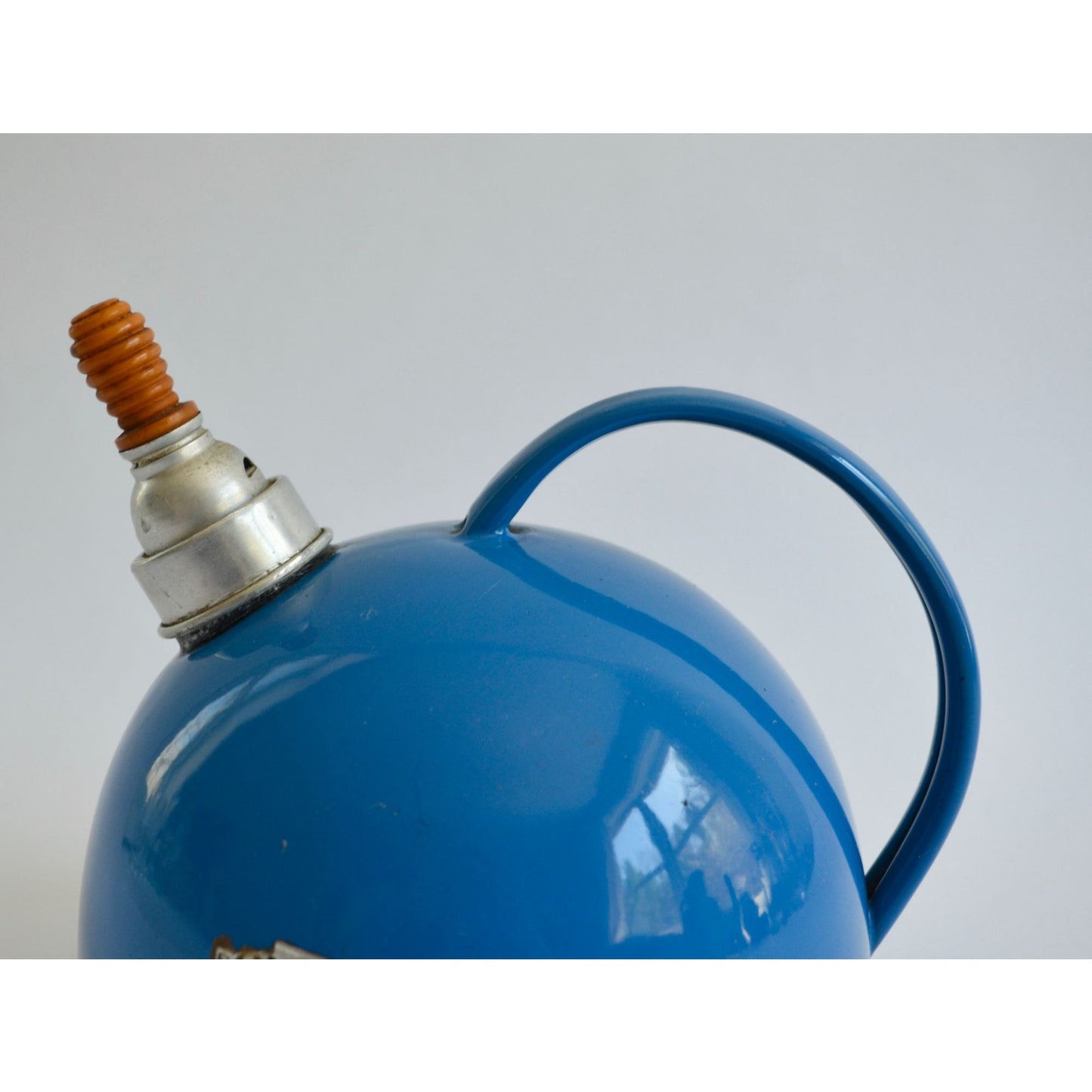 Vintage Blue Enamelware Tea Kettle Whistling Teapot 7"