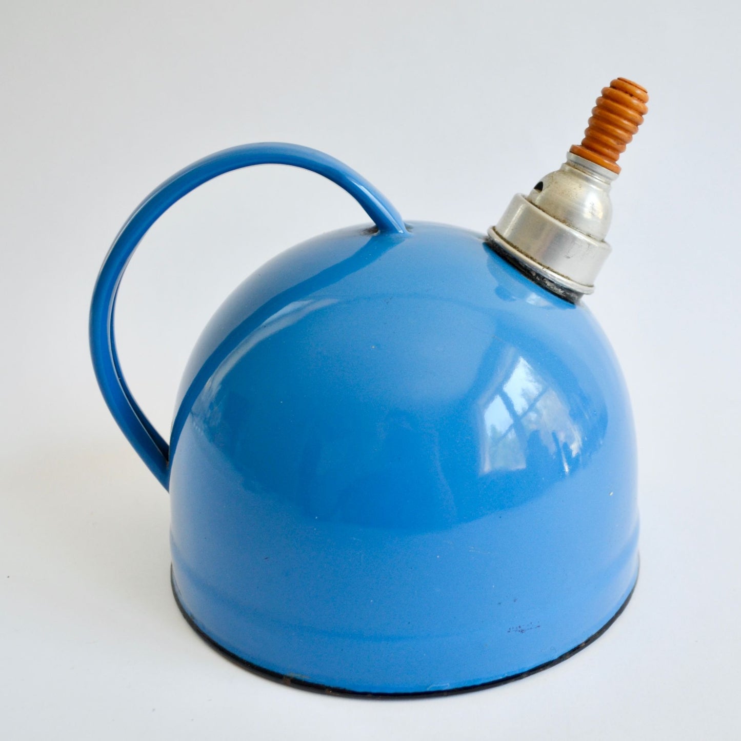 Vintage Blue Enamelware Tea Kettle Whistling Teapot 7"