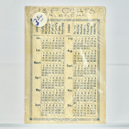 J P Coats 1890 Calendar Victorian Trading Card Antique