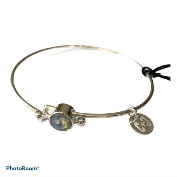Coco + Carmen Silver Adjustable Bangle Bracelet Blue