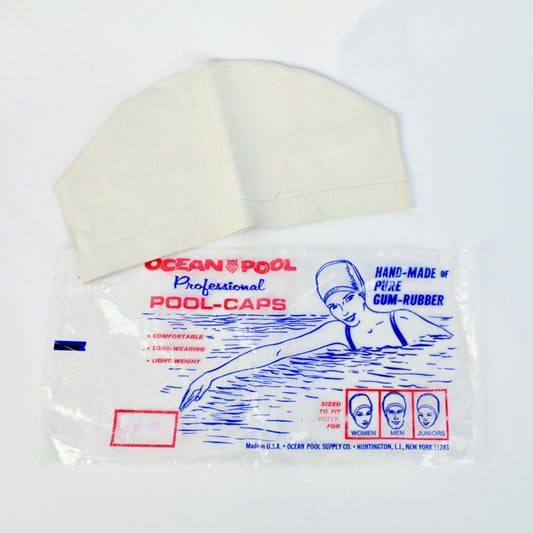 Vintage OCEAN POOL Gum Rubber Women Men Junior Swim Cap NOS in Package White