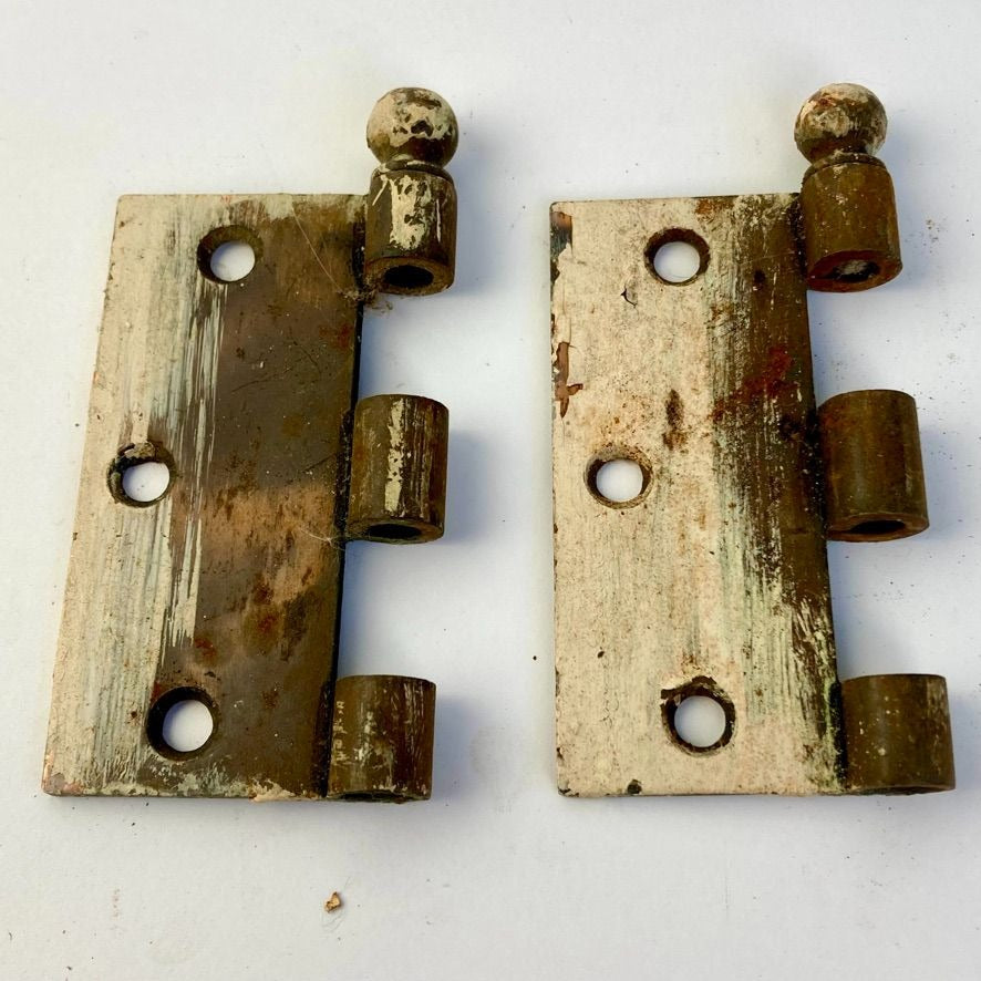 Lot 2 Antique Copper? Brass? Hinge Parts 3.5" Ball Finials Architectural Salvage