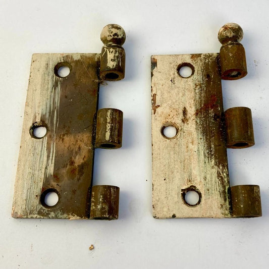 Lot 2 Antique Copper? Brass? Hinge Parts 3.5" Ball Finials Architectural Salvage