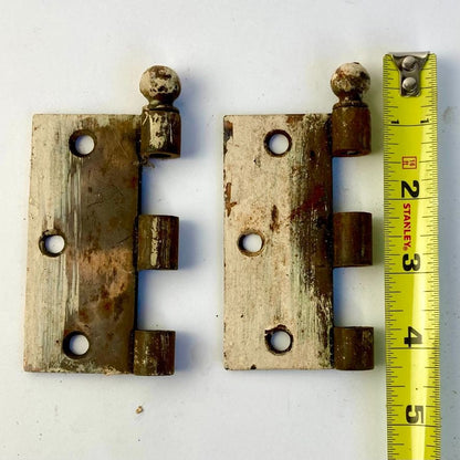 Lot 2 Antique Copper? Brass? Hinge Parts 3.5" Ball Finials Architectural Salvage