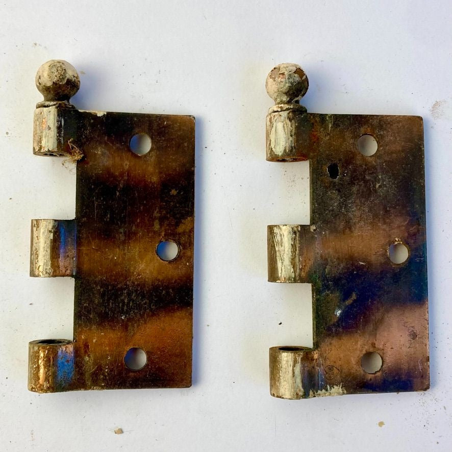 Lot 2 Antique Copper? Brass? Hinge Parts 3.5" Ball Finials Architectural Salvage