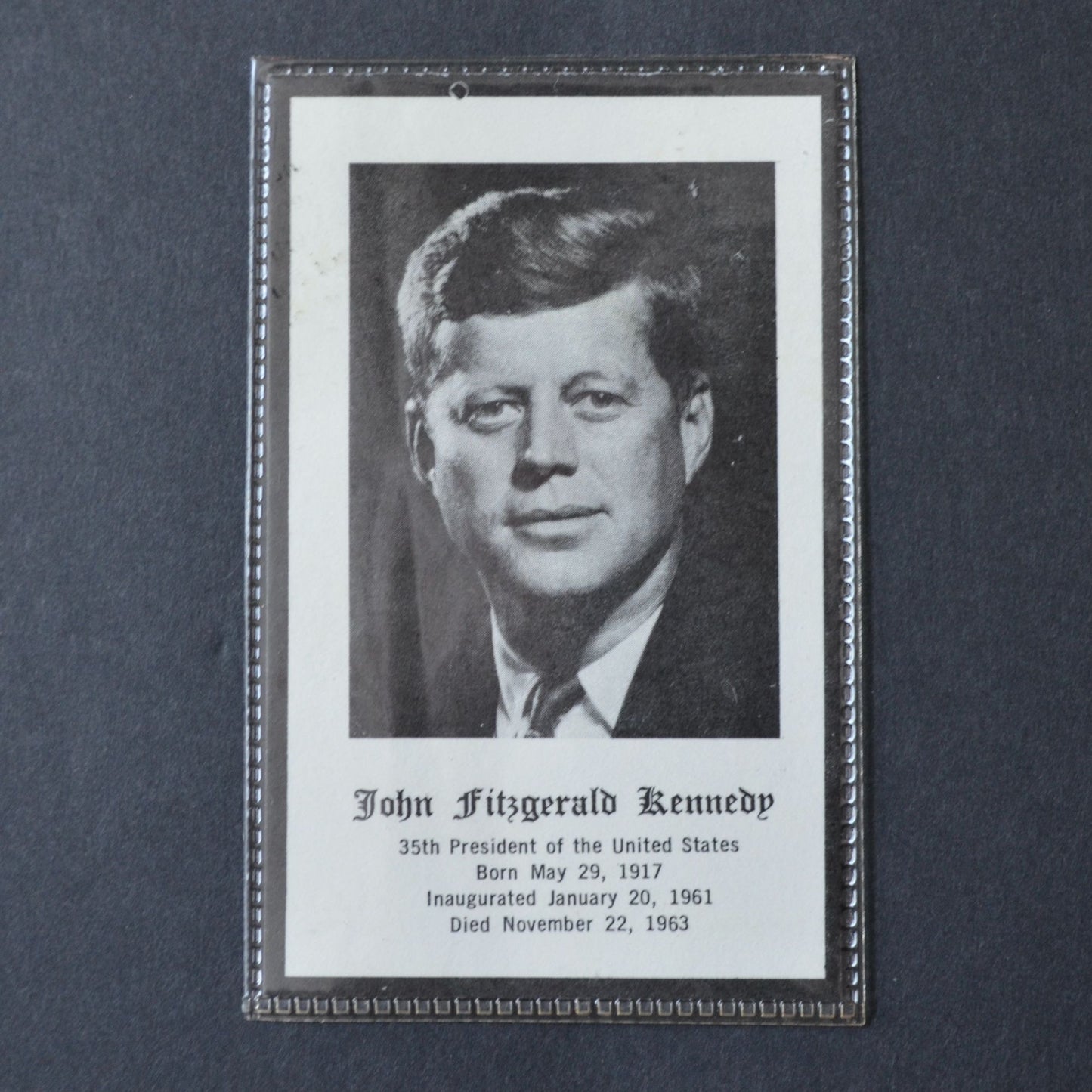 John Fitzgerald Kennedy Memorial Prayer Card 1963 Sealed Laminated