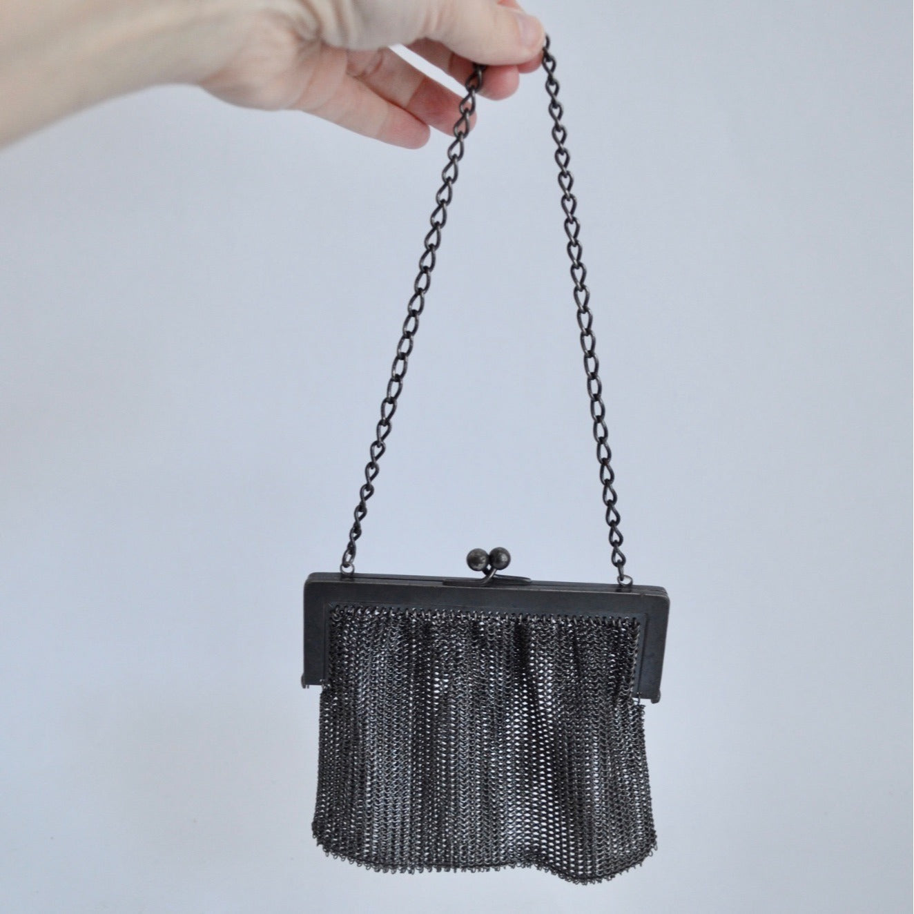 Vintage Art Deco Gunmetal Mesh Bag Purse Small