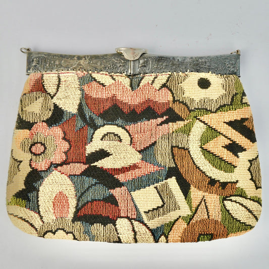 Vintage Tapestry Silver Frame Bag