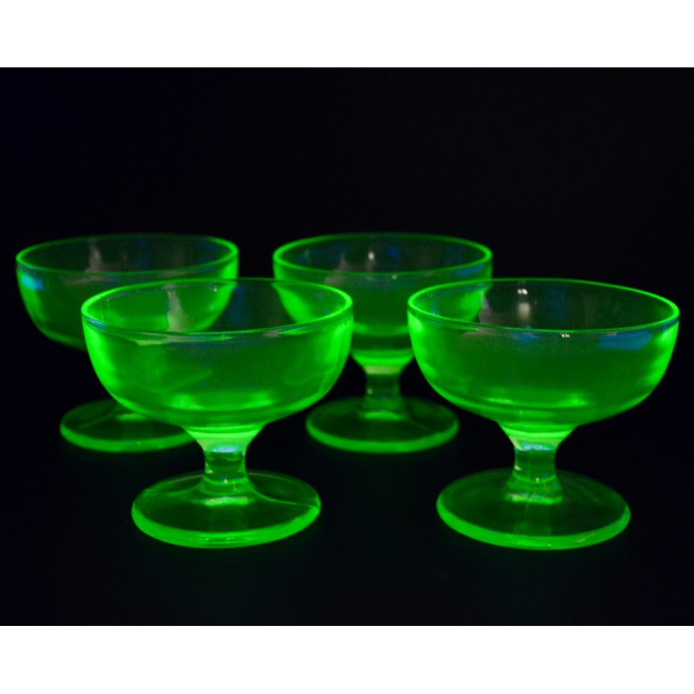 Hazel Atlas Ovide Sherbet Uranium Vaseline Green Glass Cups Vintage