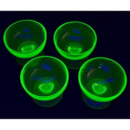 Hazel Atlas Ovide Sherbet Uranium Vaseline Green Glass Cups Vintage
