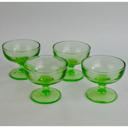Hazel Atlas Ovide Sherbet Uranium Vaseline Green Glass Cups Vintage