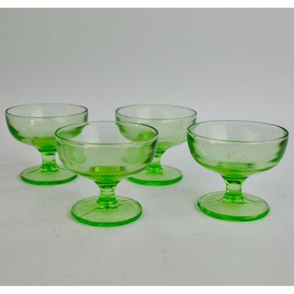 Hazel Atlas Ovide Sherbet Uranium Vaseline Green Glass Cups Vintage