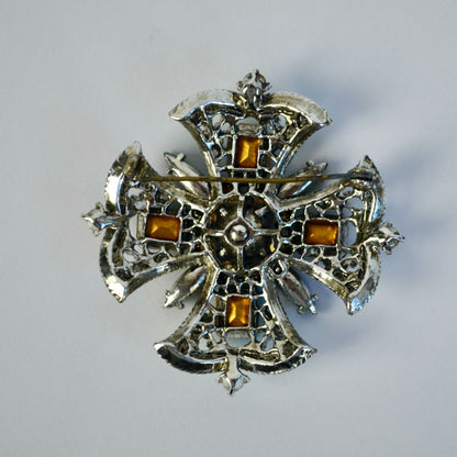 Vintage Blue Rhinestone Brooch Missing 1 Stone & Missing Clasp Piece