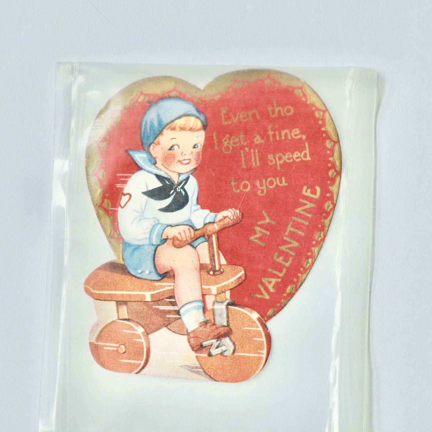Vintage Valentine's Card Even Tho I Get a Fine Boy on Trike