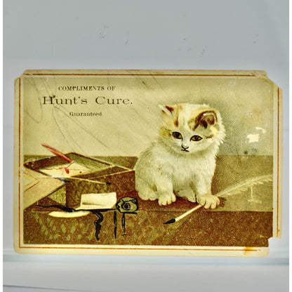Hunt's Cure Antique Victorian Trading Trade Card Cat Spilled Ink