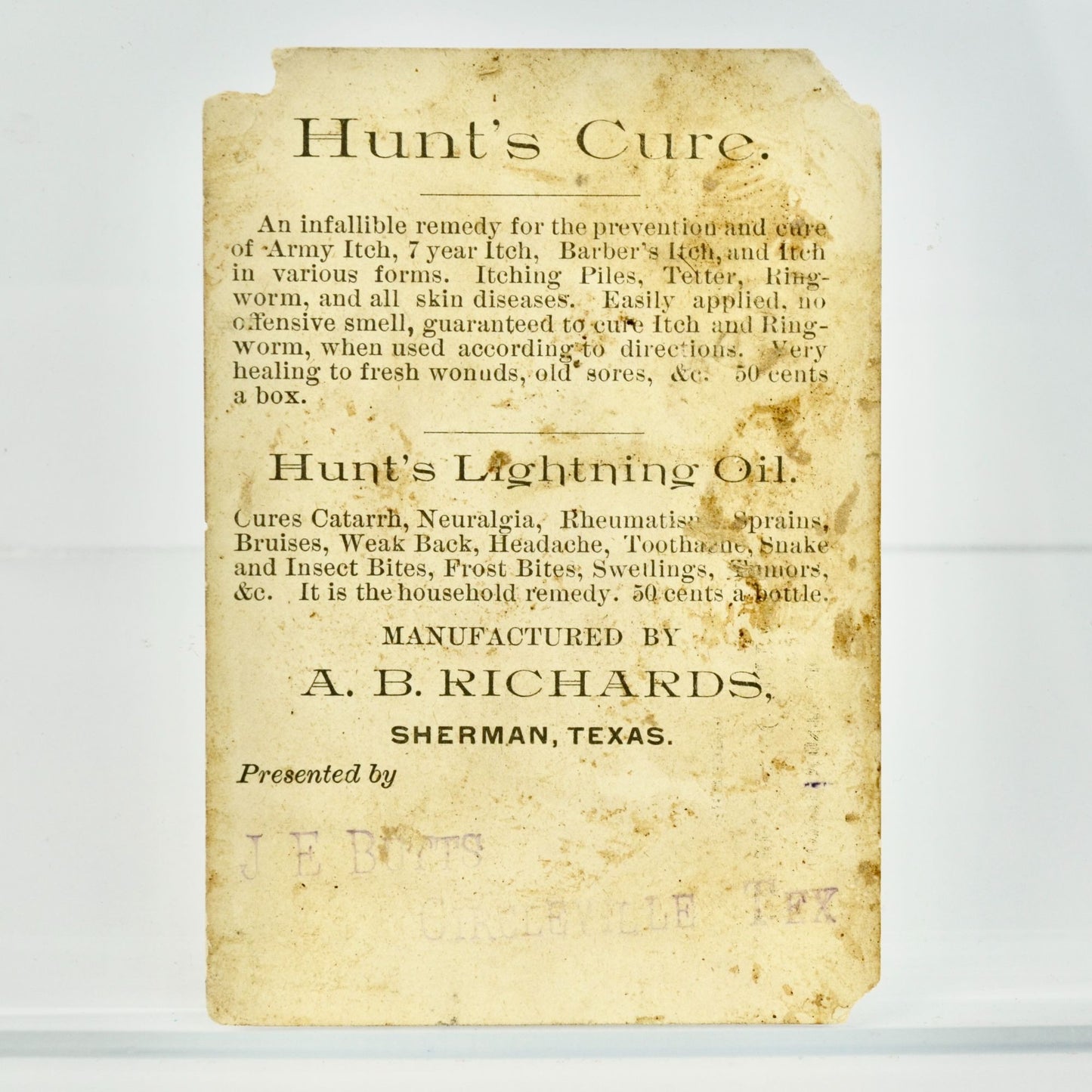 Hunt's Cure Antique Victorian Trading Trade Card Cat Spilled Ink