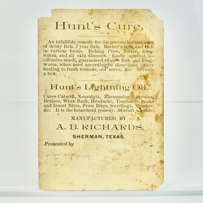 Hunt's Cure Antique Victorian Trading Trade Card Cat Spilled Ink