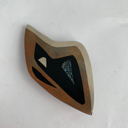 Vintage Sterling 925 Mexico Inlay Brooch Pin 1950s 1960s