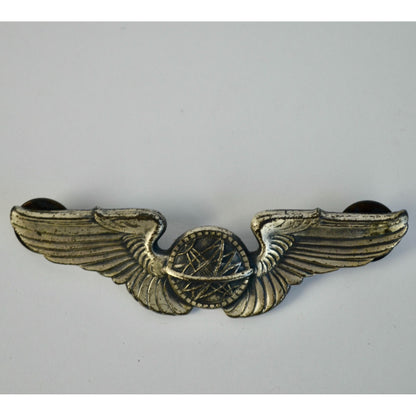 Vintage Silver Pilot Navigator Wings Pin 3" Silver Vietnam Era? Army Air Force