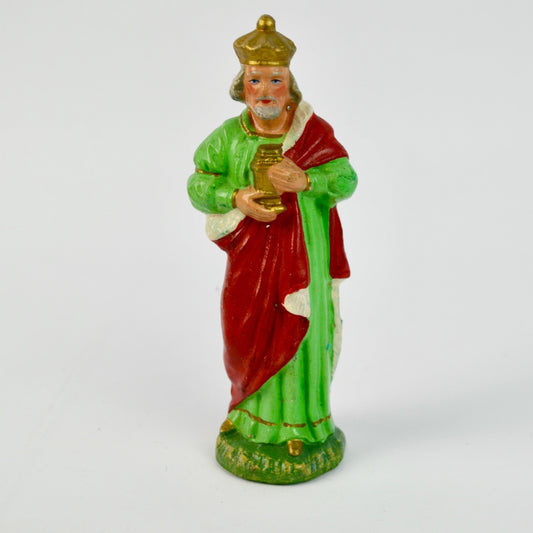 Vintage Hand-Painted Wise Man Figurine For Nativity Scene 6" Tall Red Green Gold