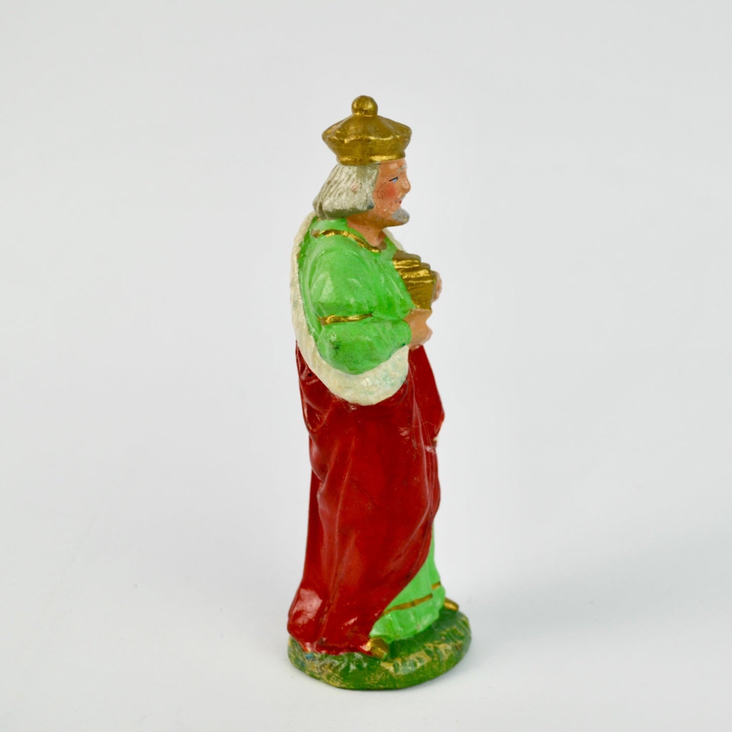 Vintage Hand-Painted Wise Man Figurine For Nativity Scene 6" Tall Red Green Gold