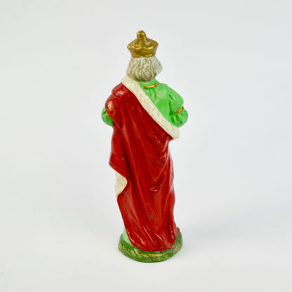 Vintage Hand-Painted Wise Man Figurine For Nativity Scene 6" Tall Red Green Gold