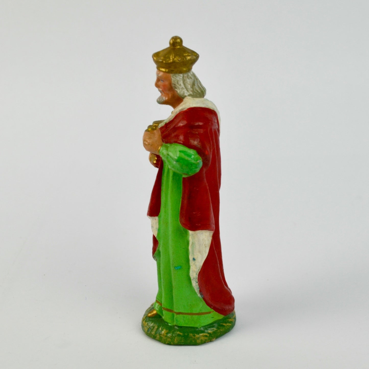 Vintage Hand-Painted Wise Man Figurine For Nativity Scene 6" Tall Red Green Gold