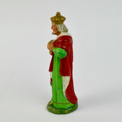 Vintage Hand-Painted Wise Man Figurine For Nativity Scene 6" Tall Red Green Gold