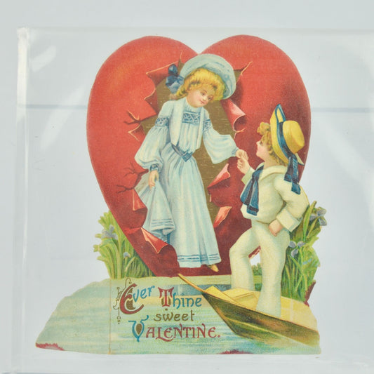 Vintage Valentine Card Ever Thine sweet Valentine Man in Boat