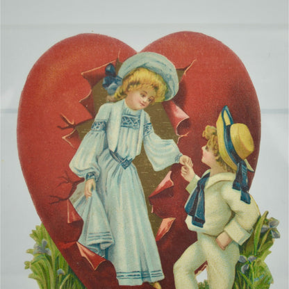 Vintage Valentine Card Ever Thine sweet Valentine Man in Boat