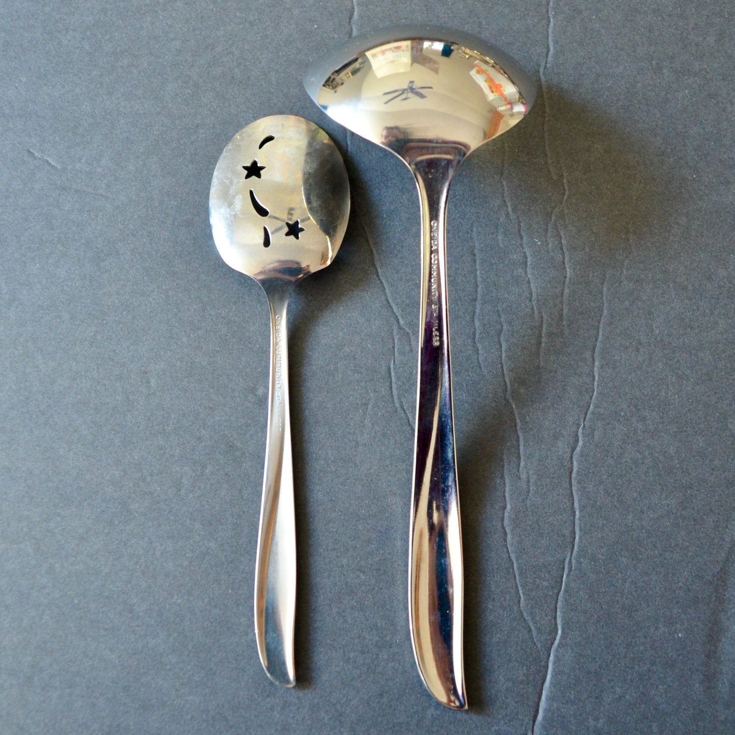 Oneida Community Stainless Twin Star MCM Atomic Serving Slotted Spoons