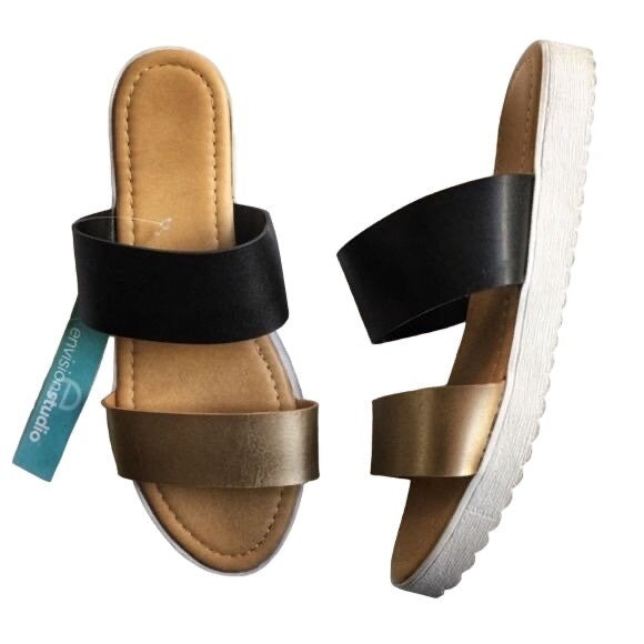 Envision Studio Black Gold Platform Sandals New