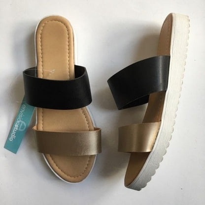 Envision Studio Black Gold Platform Sandals New