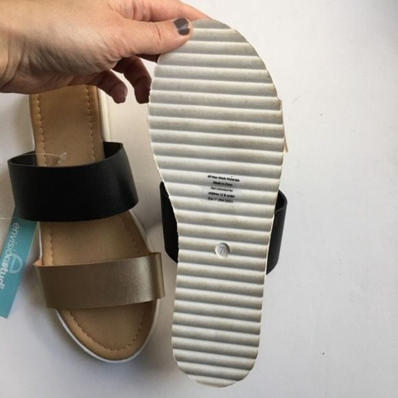 Envision Studio Black Gold Platform Sandals New